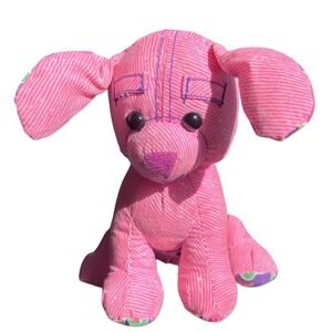 Doodle Pets Pink Puppy Dog Plush Stuffed Animal Denim Texture Hearts Y2K Toy 00s